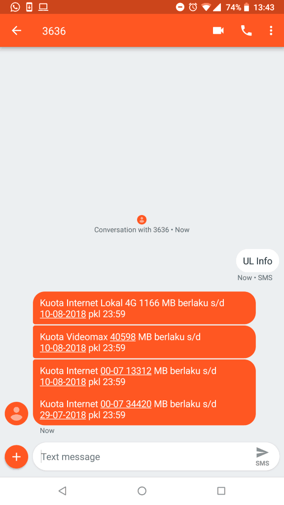 Hasil Cek Kuota Telkomsel via SMS 3636
