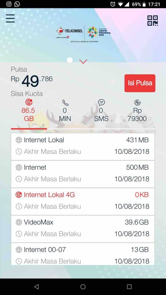 Hasil Cek Kuota Telkomsel via Aplikasi mytelkomsel