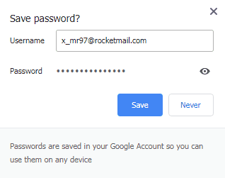 Chrome menawarkan menyimpan password