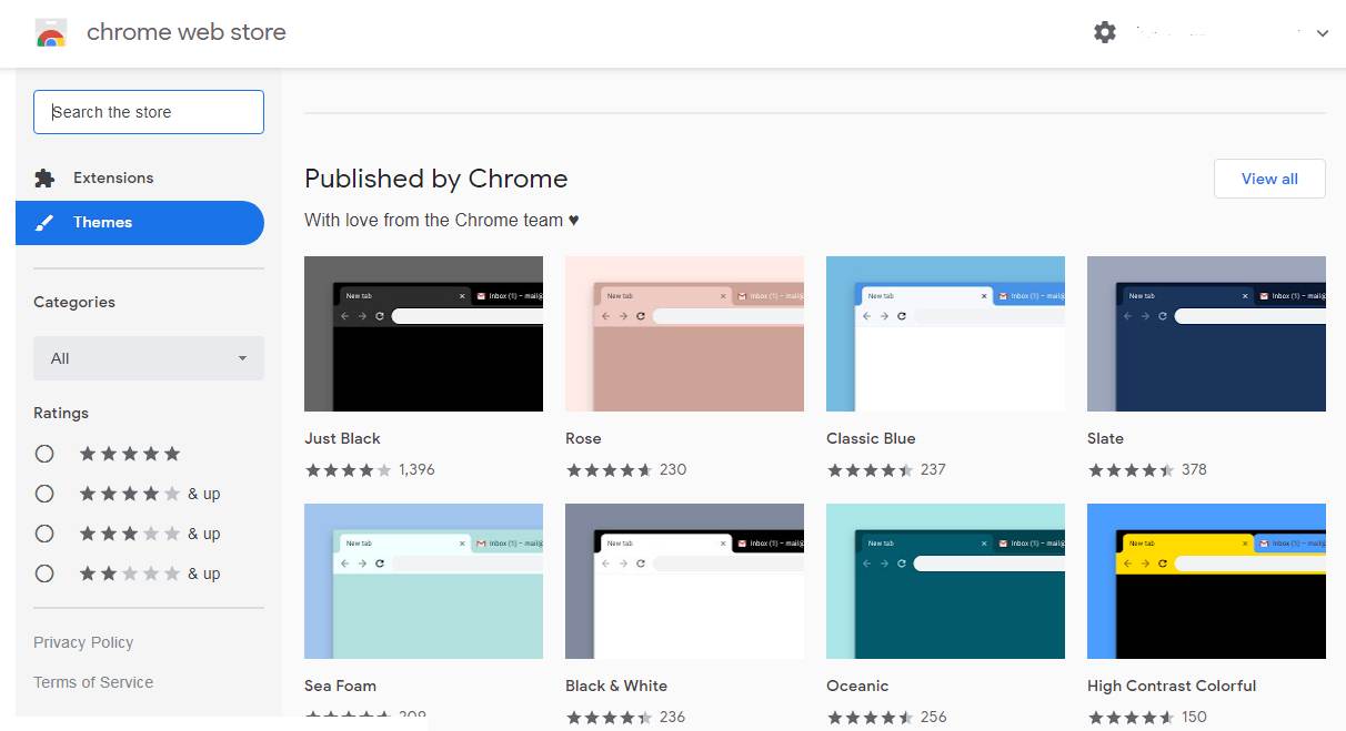 Tampilan Chrome webstore