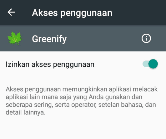 Beri akses pengguna pada aplikasi greenify