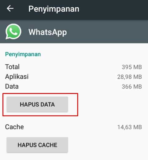 Hapus data pada info penyimpanan WhatsApp