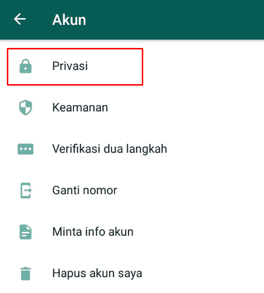 Masuk menu privasi pada WhatsApp
