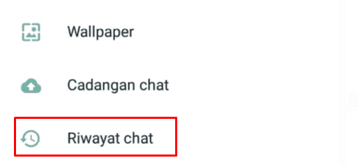 Masuk menu riwayat chat pada setelan whatsappp