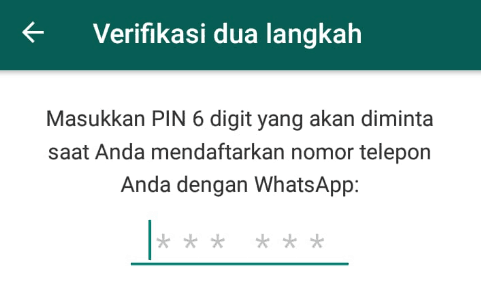Masukkan pascode untuk verifikasi dua langkah pada WhatsApp