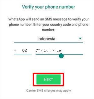 Verifikasi nomor pada saat install whatsapp