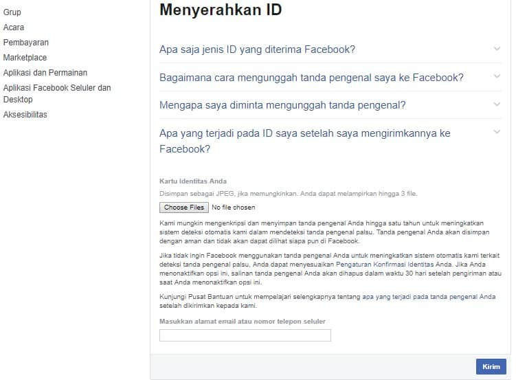 Cara ke-1 Memulihkan Akun Facebook dengan Identitas