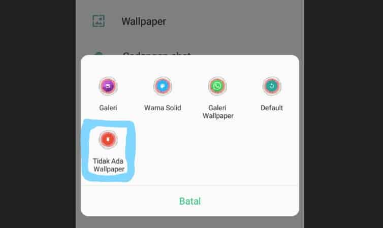 Cara ke-1 Ganti Background WhatsApp Via Tidak Ada Wallpaper