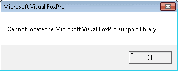 cannot locate the microsoft visual foxpro support library