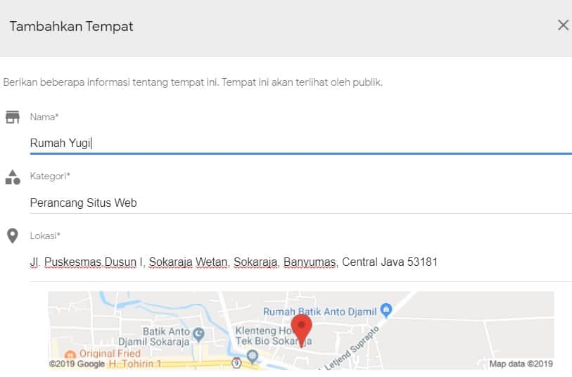 Cara ke-2 Menambahkan alamat di Google Map Via Laptop